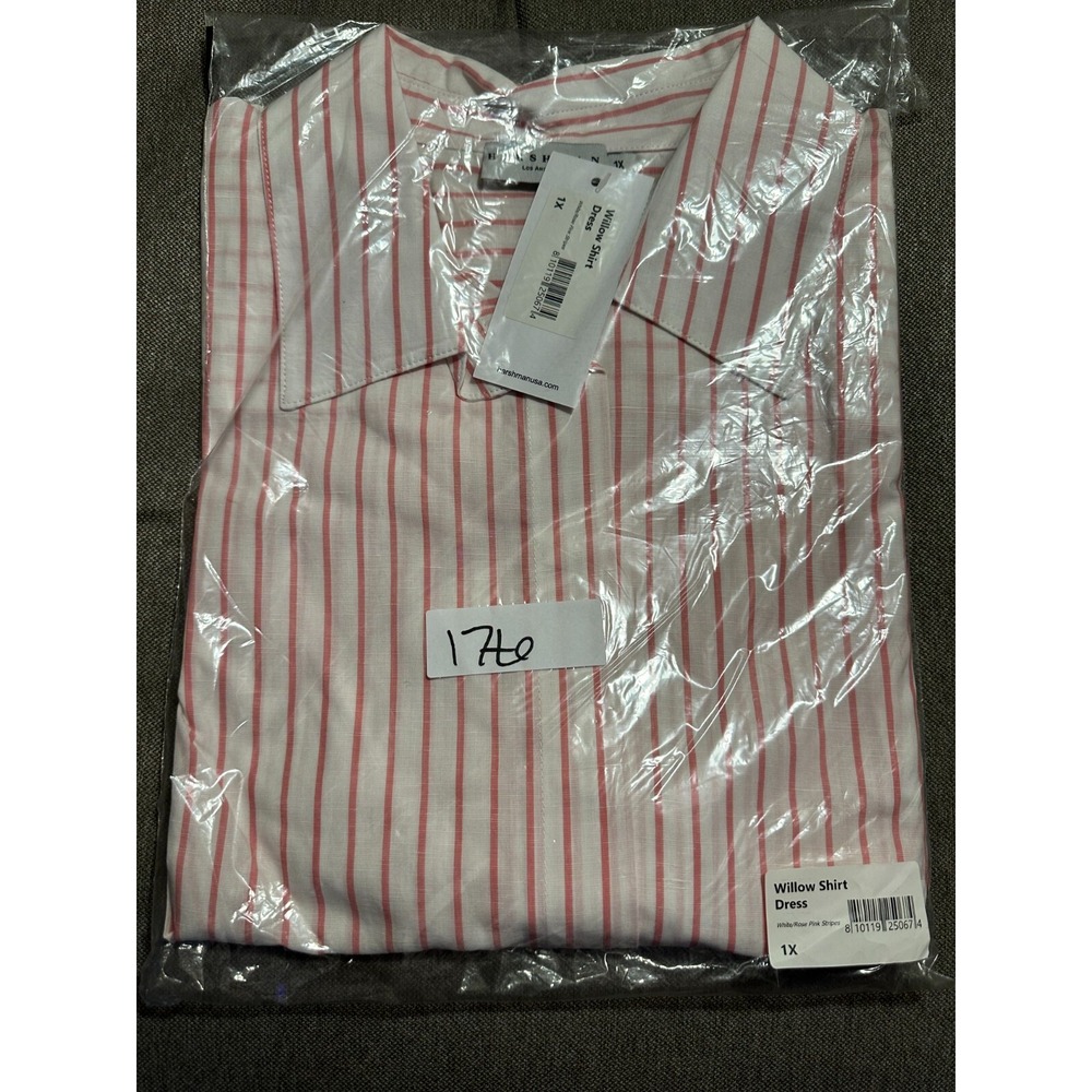 NWT | Harshman Willow Stripe Long Sleeve Cotton & Linen Shirtdress White/Rose 1X - Picture 6 of 7